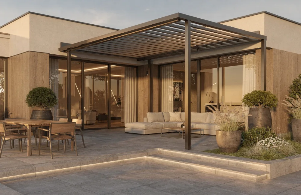 terasse beton en l moderne